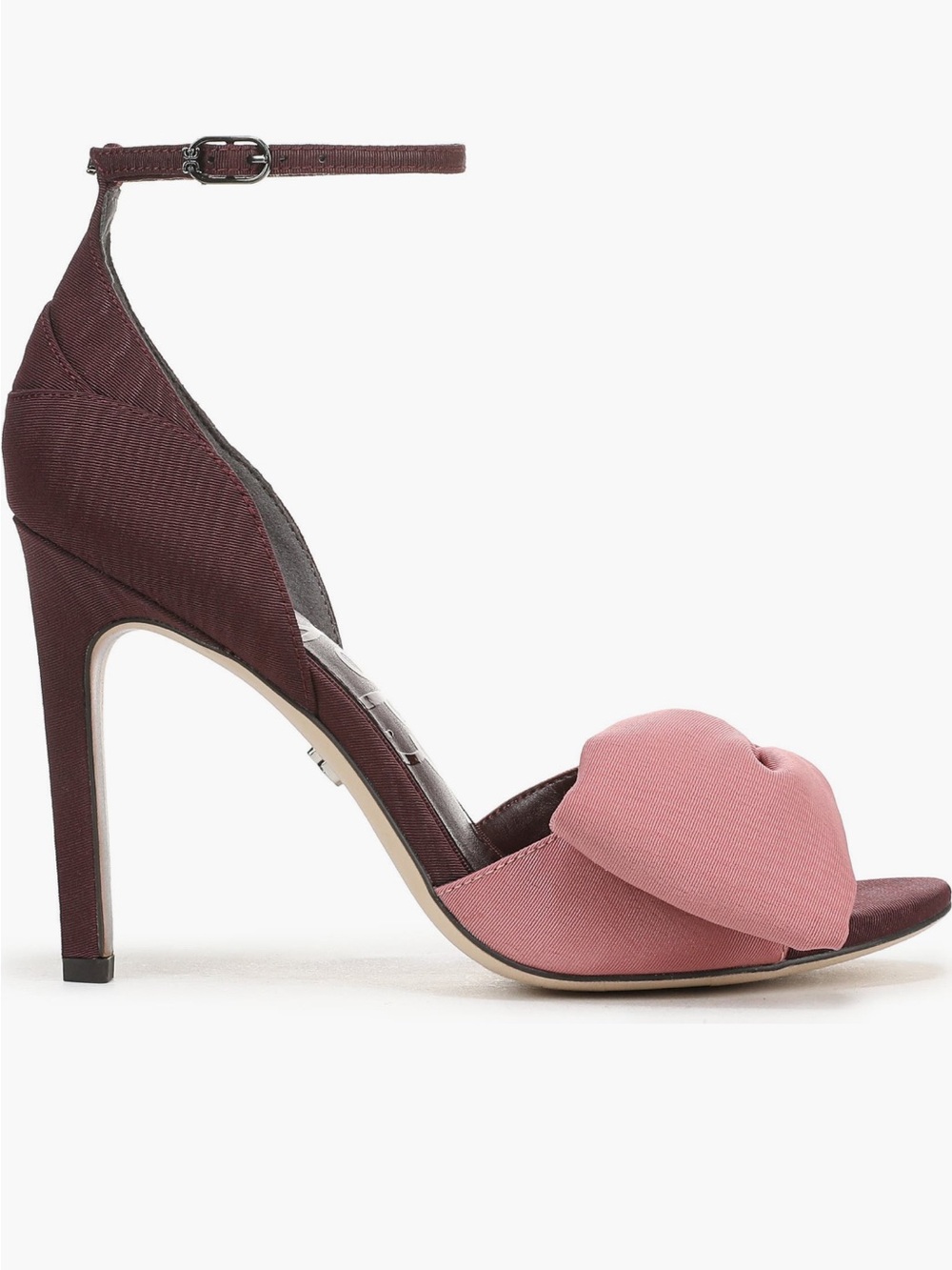 Sam Edelman Two-Tone Knotted Ankle-Strap Heels in Dusty Pink and Burgundy